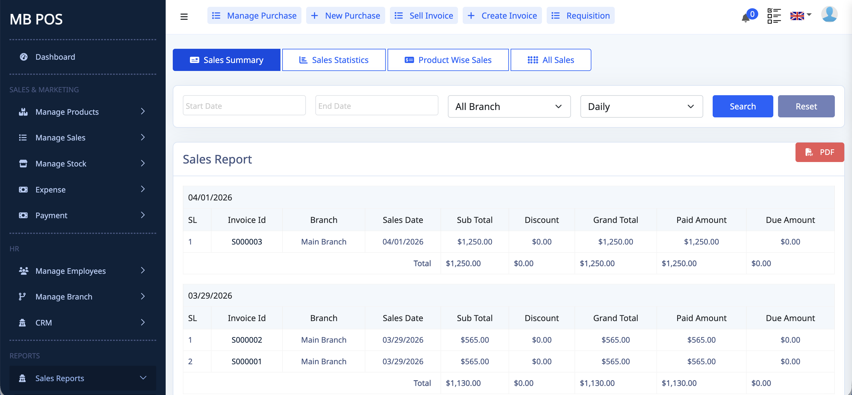 MBPOS Sales Reports